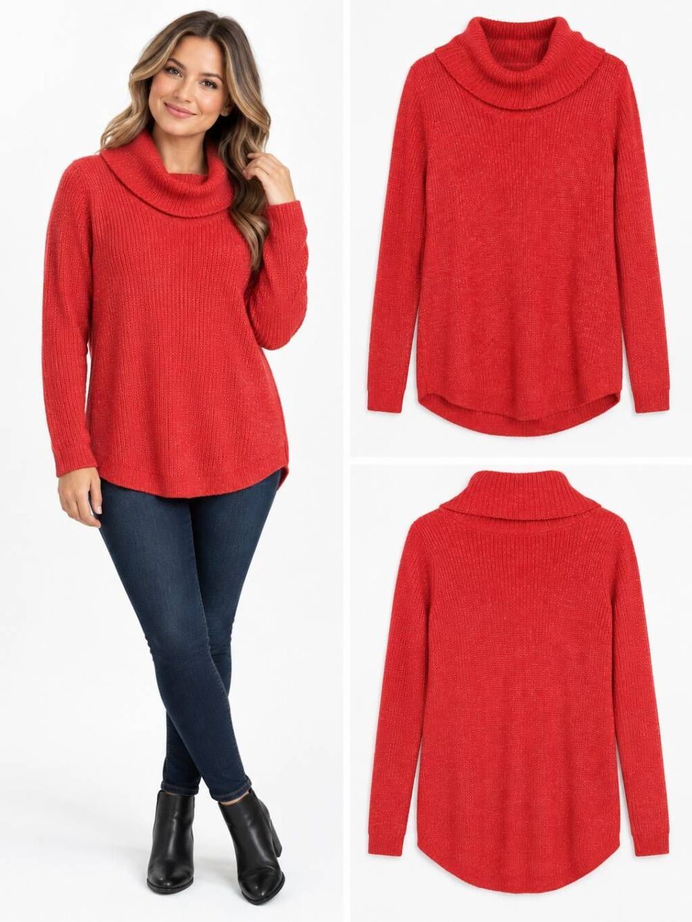AB Studio XL Red Sparkle Cowl neck Sweater NWT